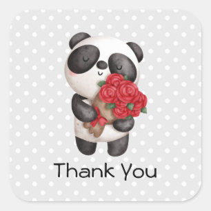Cute Panda Beer met Rose Bouquet Vierkante Sticker