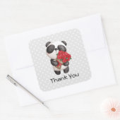 Cute Panda Beer met Rose Bouquet Vierkante Sticker (Envelop)