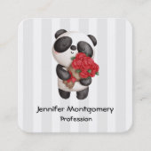 Cute Panda Beer met Rose Bouquet Vierkante Visitekaartje (Voorkant)