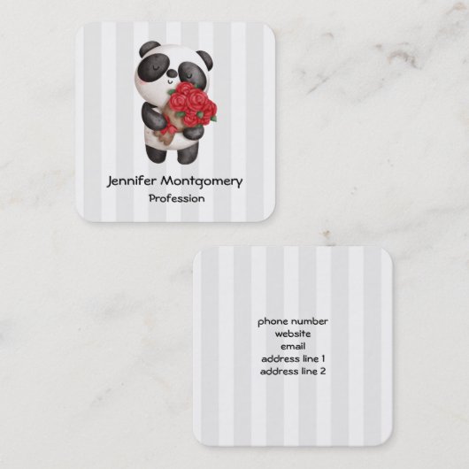 Cute Panda Beer met Rose Bouquet Vierkante Visitekaartje (Voorkant / Achterkant)