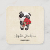 Cute Panda Beer met Rose Bouquet Vierkante Visitekaartje (Voorkant)