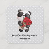 Cute Panda Beer met Rose Bouquet Vierkante Visitekaartje (Voorkant)