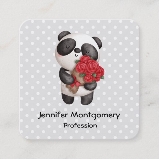 Cute Panda Beer met Rose Bouquet Vierkante Visitekaartje (Voorkant)