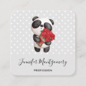 Cute Panda Beer met Rose Bouquet Vierkante Visitekaartje (Voorkant)