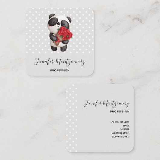 Cute Panda Beer met Rose Bouquet Vierkante Visitekaartje (Voorkant / Achterkant)