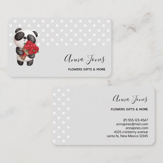 Cute Panda Beer met Rose Bouquet Visitekaartje (Voorkant / Achterkant)