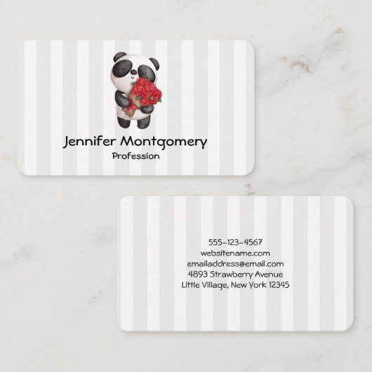 Cute Panda Beer met Rose Bouquet Visitekaartje (Voorkant / Achterkant)