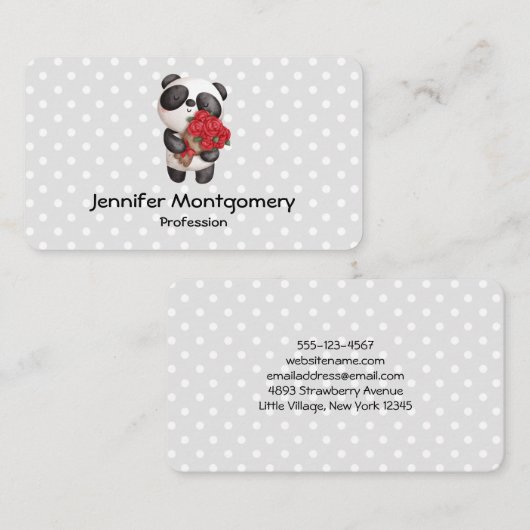 Cute Panda Beer met Rose Bouquet Visitekaartje (Voorkant / Achterkant)