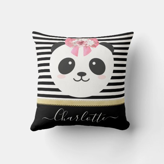 Cute panda-beer met roze lintpijp kussen (Achterkant)