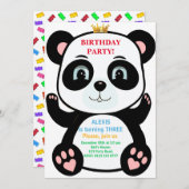 Cute Panda Beer & Multicolored Sweets Invitation Kaart (Voorkant / Achterkant)