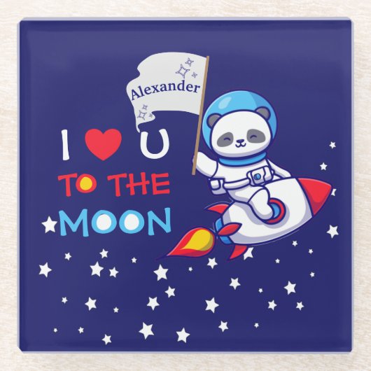 Cute Panda Beer on Rocket Ship Kinder Glazen Onderzetter (Voorkant)