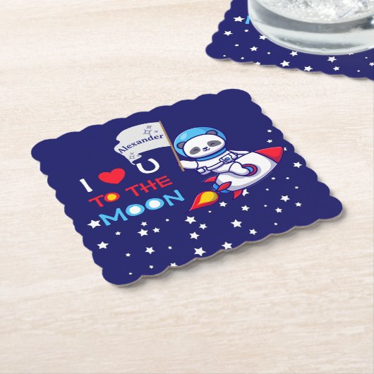 Cute Panda Beer on Rocket Ship Kinder Kartonnen Onderzetters (Gebogen)