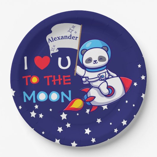 Cute Panda Beer on Rocket Ship Kinder Papieren Bordje (Voorkant)