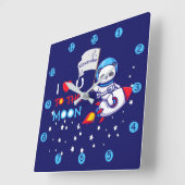 Cute Panda Beer on Rocket Ship Kinder Vierkante Klok (Hoek)