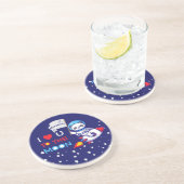 Cute Panda Beer on Rocket Ship Kinder Zandsteen Onderzetter (Zijkant)