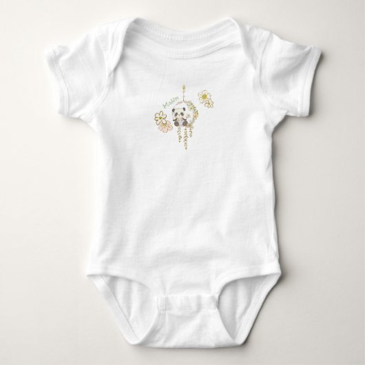 Cute Panda Beer op Swing Floral Name Romper (Voorkant)