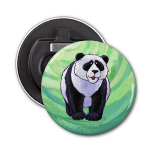 Cute Panda Beer over Groen Button Flesopener