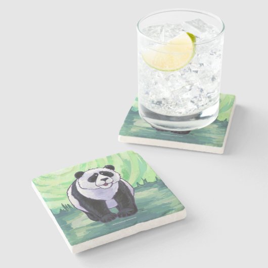 Cute Panda Beer over Groen Stenen Onderzetter (Zijkant)