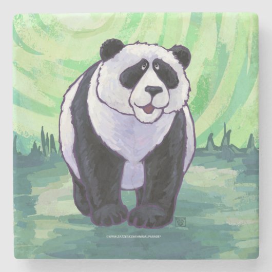 Cute Panda Beer over Groen Stenen Onderzetter (Voorkant)