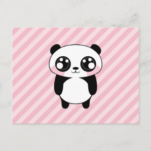 Cute Panda Beer Pink Stripes Achtergrond Briefkaart