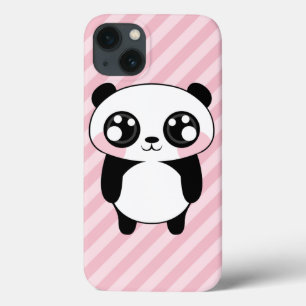 Cute Panda Beer Pink Stripes Achtergrond iPhone 13 Hoesje