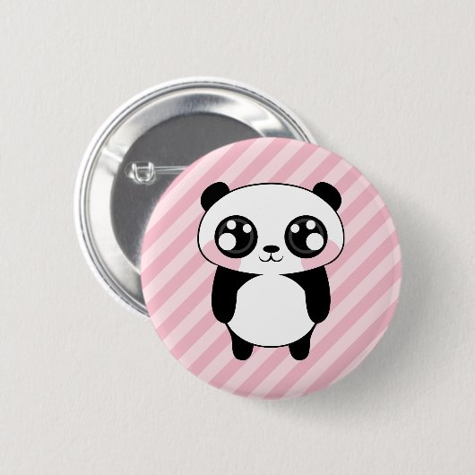 Cute Panda Beer Pink Stripes Achtergrond Ronde Button 5,7 Cm (Voorkant /achterkant)