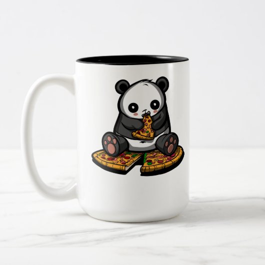 Cute Panda Beer Pizza Lover Tweekleurige Koffiemok (Links)