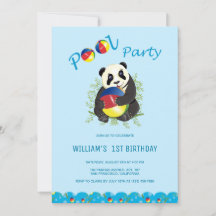 Cute Panda Beer Pool Party 1st Birthday Foto Invi