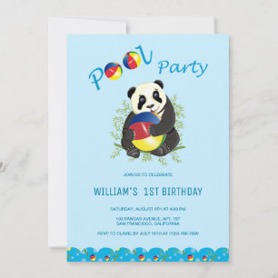 Cute Panda Beer Pool Party 1st Birthday Foto Invi Kaart