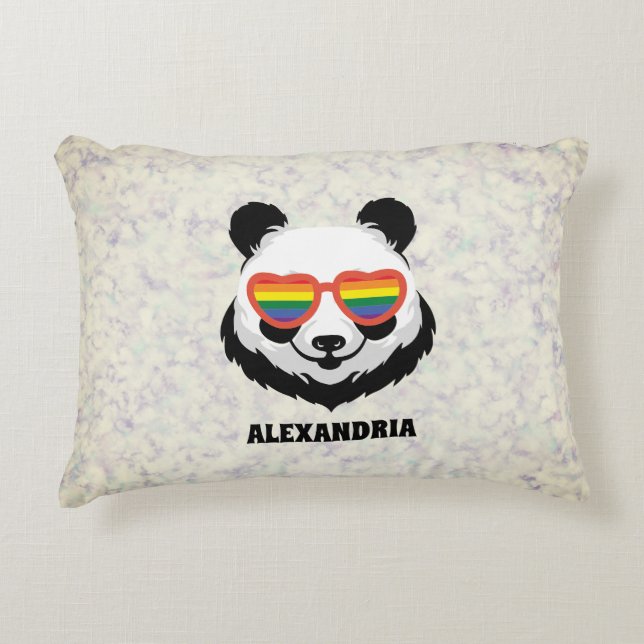 Cute Panda Beer | Regenboog | LGBTQ Accent Kussen (Voorkant)