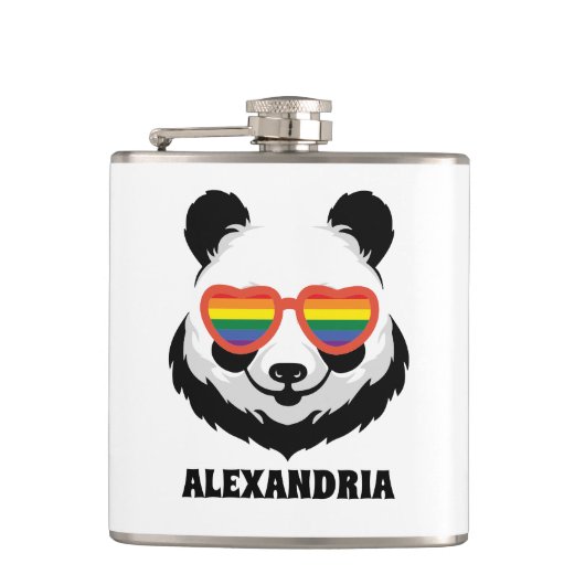 Cute Panda Beer | Regenboog | LGBTQ Heupfles (Voorkant)