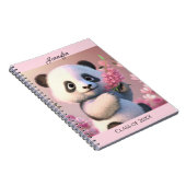 Cute Panda Beer roze bloemen personaliseren Naam G Notitieboek (Rechterzijde)