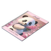 Cute Panda Beer roze bloemen personaliseren Naam G Notitieboek (Linkerzijde)