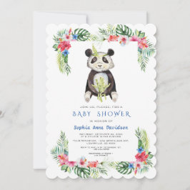 Cute Panda Beer Tropical Flowers Lijst Baby shower Kaart