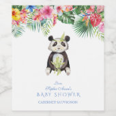 Cute Panda Beer Tropische Bloemen Frame Baby Showe Wijn Etiket (Enkel label)