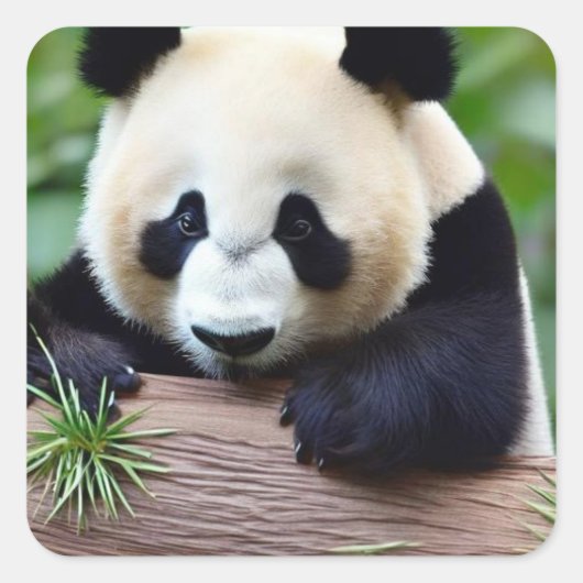 Cute Panda Beer Vierkante Sticker (Voorkant)
