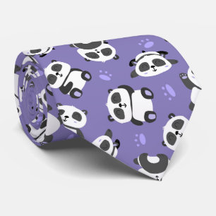 Cute panda beerpoot blauwe achtergrond stropdas