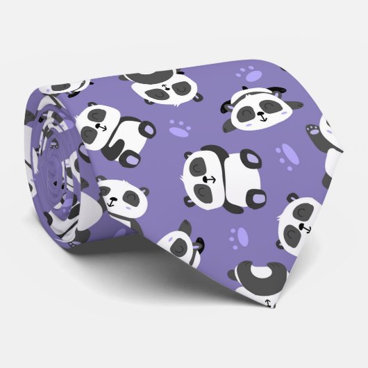 Cute panda beerpoot blauwe achtergrond stropdas (Opgerold)
