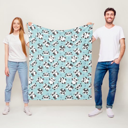 Cute panda beerpoot cyan achtergrond fleece deken (In situ)