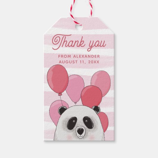 Cute panda beest. Roze kinderen verjaardag bedankt Cadeaulabel (Voorkant)