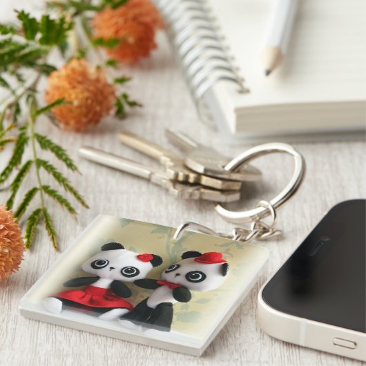 Cute Panda Beren Couple Sleutelhanger (Voorkant Rechts)