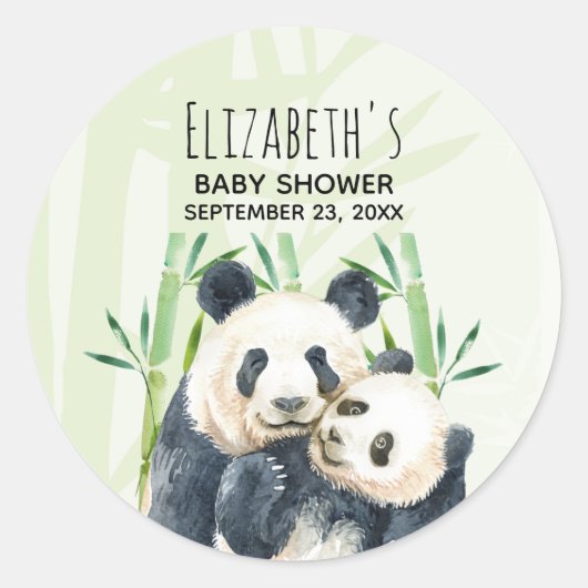 Cute Panda Beren Cuddling Waterverf Baby shower Ronde Sticker (Voorkant)