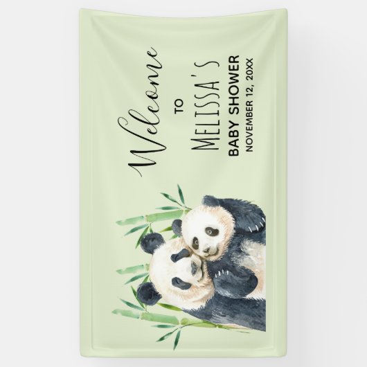 Cute Panda Beren Cuddling Waterverf Baby shower Spandoek (Verticaal)