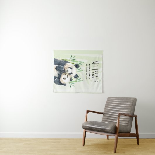 Cute Panda Beren Cuddling Waterverf Baby shower Wandkleed (In Situ (horizontaal))