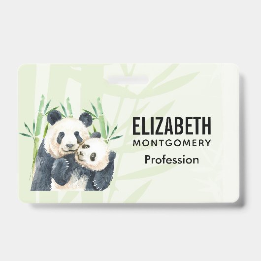 Cute Panda Beren Cuddling Waterverf Badge (Voorzijde)