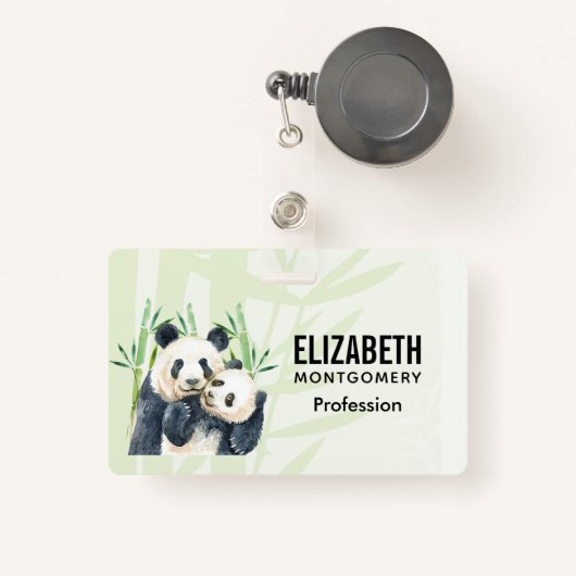 Cute Panda Beren Cuddling Waterverf Badge (Voorkant met intrekbare)