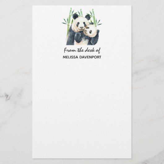 Cute Panda Beren Cuddling Waterverf Briefpapier (Voorkant)