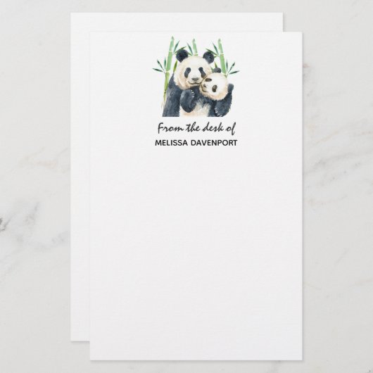 Cute Panda Beren Cuddling Waterverf Briefpapier (Voorkant / Achterkant)