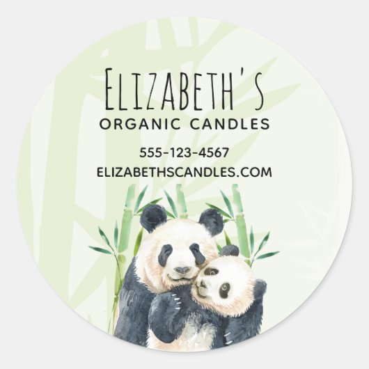 Cute Panda Beren Cuddling Waterverf Business Ronde Sticker (Voorkant)