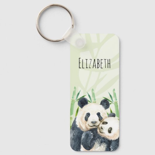 Cute Panda Beren Cuddling Waterverf Sleutelhanger (Voorkant)